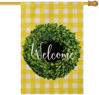 AVOIN Fall Boxwood Wreath Welcome Garden Flag Vertical Double Sided, Buffalo Check Plaid Rustic Farmhouse Flag Yard Outdoor Decoration 12.5 x 18 Inch