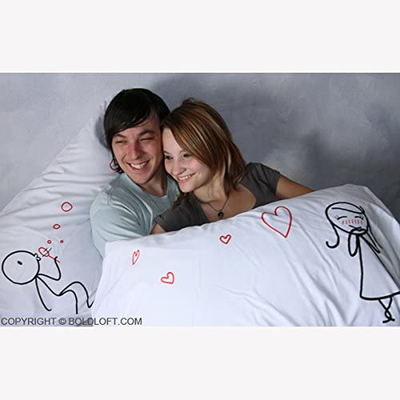 BoldLoft from My Heart to Yours Couples Pillowcases (King Size) His and Hers Gifts for Girlfriend Wife Valentines Day Anniversary Wedding Engagement Dating Stick Figure Couples Gift for Her Women