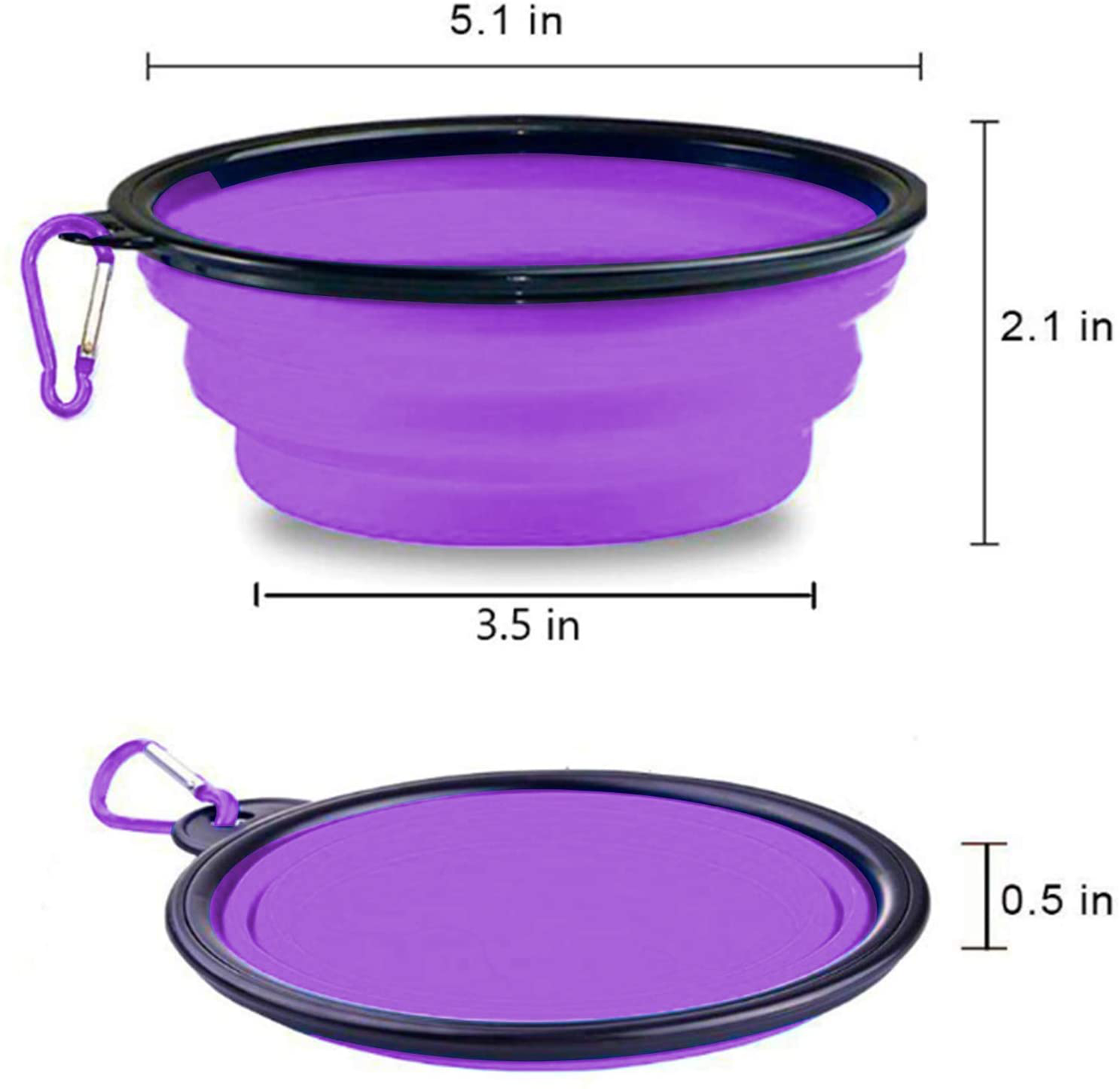 AYECEHI Portable Silicone Collapsible Pet Cat Bowls,[2 Pack] Foldable Expandable Water Feeding Travel Bowl Cup Dish for Pet Dogs and Cats - with 2 Pack Carabiners