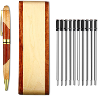 Luxury Wood Ballpoint Pens Personalized Pen Handmade Wooden Pen Writing Pen Business Gift Set for Men with Pen Display Holder Case and 10 Gel Ink Refills for Business Office Wedding Gift Supplies
