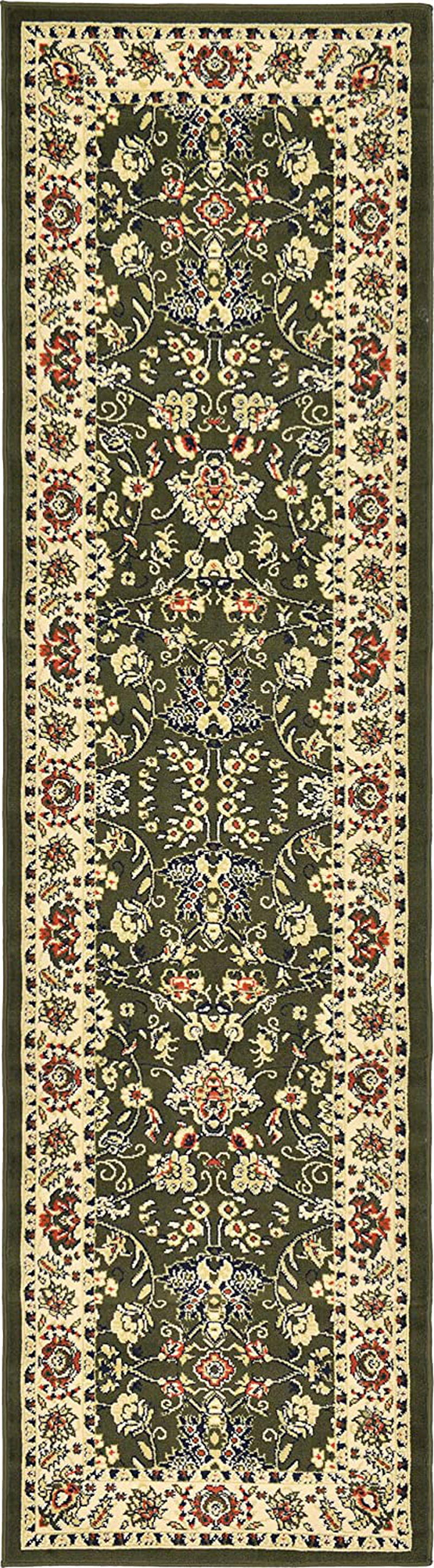 Unique Loom Kashan Traditional Floral Area Rug, 2 Feet 7 Inch x 10 Feet, Olive/Ivory