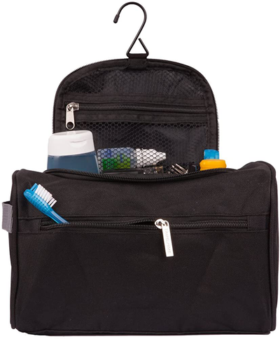 TravelMore Hanging Travel Toiletry Bag Organizer & Bathroom Hygiene Dopp Kit with Hook for Traveling Accessories Toiletries Bathroom Shaving & Makeup for Men and Woman - Black