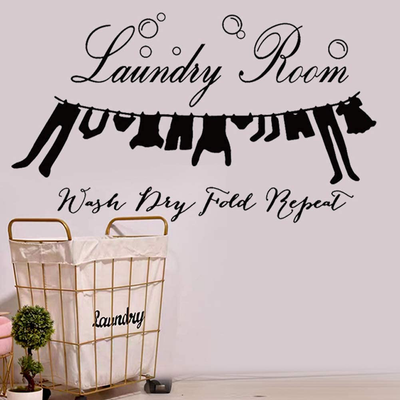 Laundry Room Vinyl Wall Decal Laundry Signs Wall Sticker Bubble Wall Décor Saying Wash Dry Fold Repeat Art Wall Quote Sticker for Decoration Supplies.