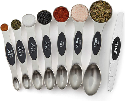 Spring Chef Magnetic Measuring Spoons Set, Dual Sided, Stainless Steel, Fits in Spice Jars, Red, Set of 8