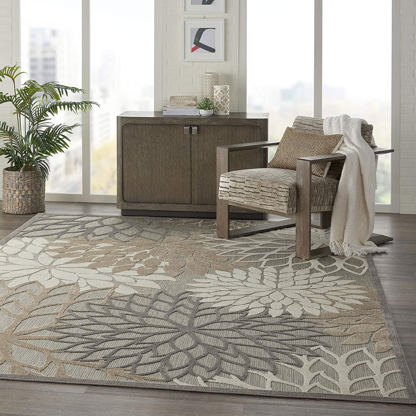 Nourison Aloha Indoor/Outdoor Floral 2'3" x 8' Area Rug (8' Runner), 2'3"X 8', NATURAL