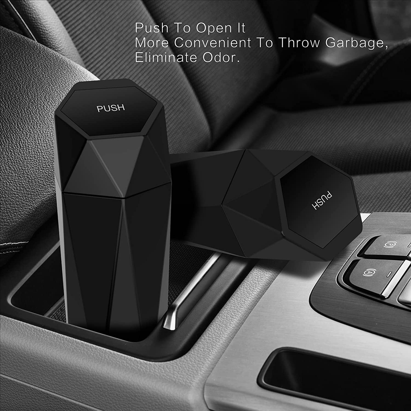 SZEOF Car Trash Can with Lid,Portable Vehicle Auto Car Garbage Can,Diamond Design Mini Garbage Bin for Automotive Car, Home, Office, Kitchen, Bedroom(1 Pack,Black)
