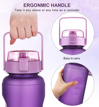 BOTTLE BOTTLE Half Gallon Water Bottle with Time Marker and Straw Workout Leak-proof Water Bottle for Adults and Kids 64oz Water Chug Jug with Protective Silicone Boot (Purple)