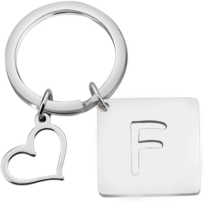 bobauna Stainless Steel Cut Out Alphabet Initial Letter Keychain Key Ring Personalized Gift