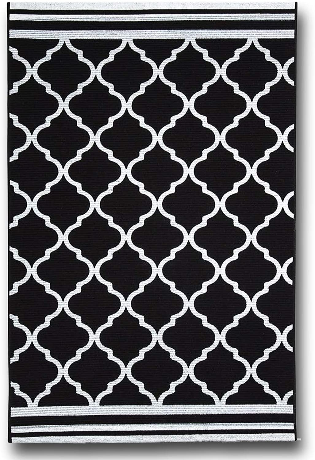 Black Small Moroccan Woven Kitchen Rug 2'x4.3', Printed Diamond Trellis Geometric Pattern Area Rugs for Bathroom Laundry Living Room, Door Mat