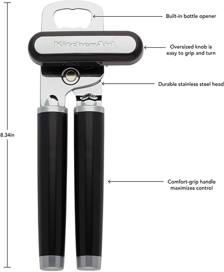 KitchenAid Classic Multifunction Can Opener / Bottle Opener, 8.34-Inch, Black