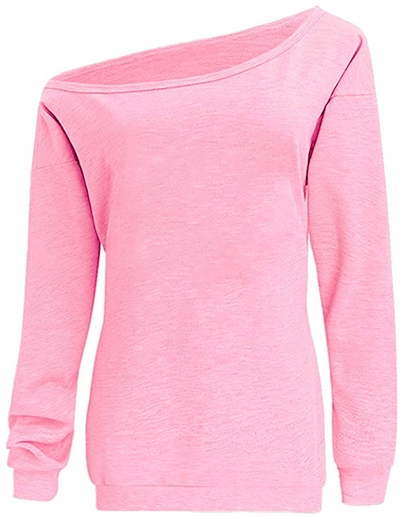 GSVIBK Womens Long Sleeve Off Shoulder Sweatshirt Soft Pullover Tops Slouchy Sweatshirts Casual Solid Shirts