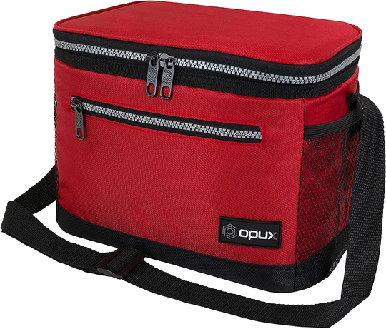 OPUX Insulated Lunch Box for Men Women, Leakproof Thermal Lunch Bag for Work, Reusable Lunch Cooler Tote, Soft School Lunch Pail for Kids with Shoulder Strap, Pockets, 14 Cans, 8L, Red