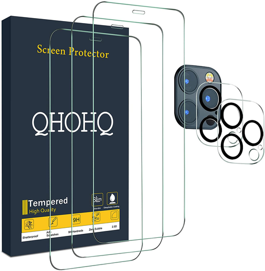 QHOHQ 3 Pack Screen Protector for iPhone 12 Pro Max [6.7”] with 2 Packs Tempered Glass Camera Lens Protector, Tempered Glass Film, 9H Hardness - HD - 2.5D Edge - Bubble Free - Scratch Resistant
