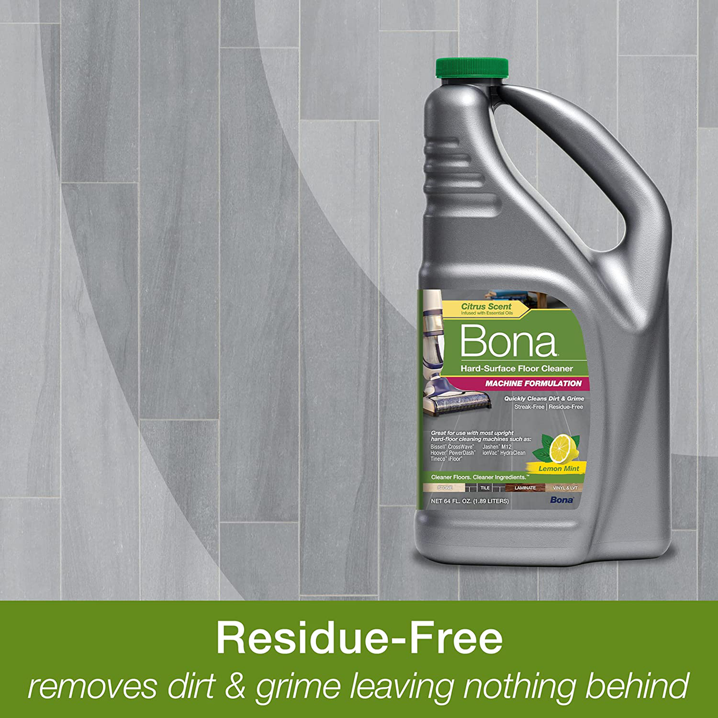Bona Hard-Surface Floor Cleaner for Stone, Tile, Laminate, and LVT Cleaning Machine Formulation, Concentrate Refill, 64 Fl Oz
