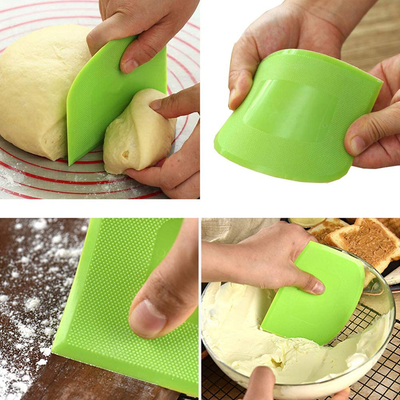 lasenersm 2 Pieces Dough Scraper Bowl Scraper Food-safe Plastic Dough Cutter Flexible Plastic Scraper Bench Scraper Multipurpose Food Scrappers for Bread Dough Cake Fondant Icing, White, Green