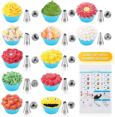 Docgrit Cake Decorating kit- 85PCs Cake Decoration Tools with a Non Slip Base Cake Turntable, 12 Numbered Cake Icing Tips & Guide and Other Cake Decorating Kit for Beginner