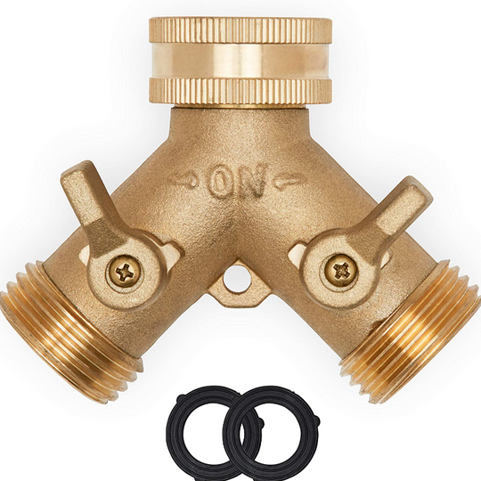 Heavy Duty 2 Way Brass Garden Hose Connector Tap Splitter With 2 Extra Rubber Washers