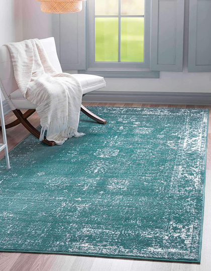 Unique Loom Sofia Collection Area Traditional Vintage Rug, French Inspired Perfect for All Home Décor, 4' 0 x 6' 0 Rectangular, Turquoise/Ivory