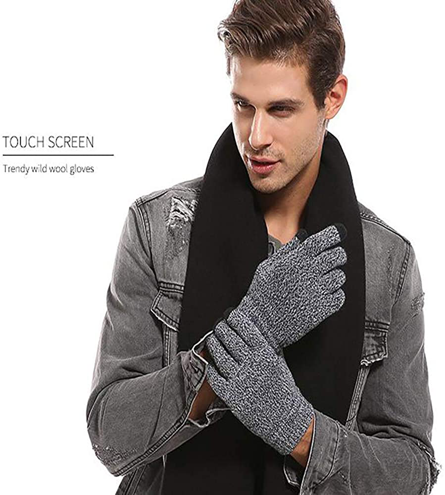 Touch Screen Gloves for Men and Women Winter Non-slip Plus Velvet Thick Warm Knitted Wool Gloves