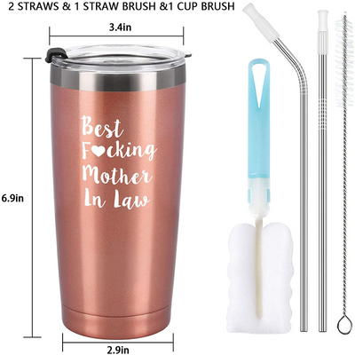 Best Mother in Law Travel Tumbler - 20oz Stainless Steel Insulated Tumbler with Straws