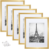 upsimples 12x16 Picture Frame Set of 5,Display Pictures 8.5x11 with Mat or 12x16 Without Mat,Wall Gallery Photo Frames,Gold