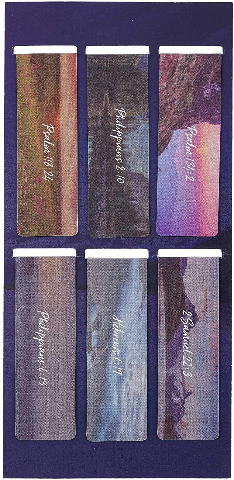 Christian Art Gifts Set of 6 Lift Up Your Hands Scenic Nature Inspirational Magnetic Bible Verse Bookmark with Scripture, Size Small 2.3" x .75"