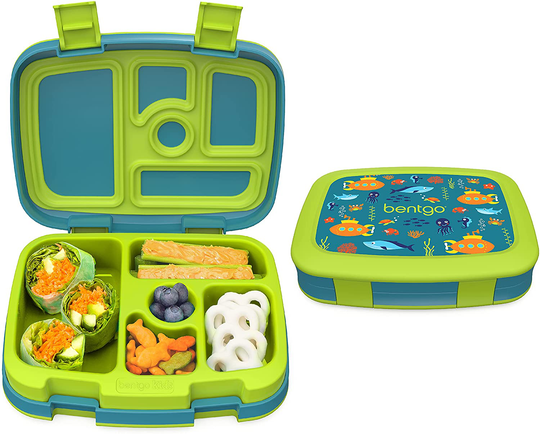 Bentgo Kids Prints Leak-Proof, 5-Compartment Bento-Style Kids Lunch Box - Ideal Portion Sizes for Ages 3 to 7 - BPA-Free, Dishwasher Safe, Food-Safe Materials - 2021 Collection (Submarine)