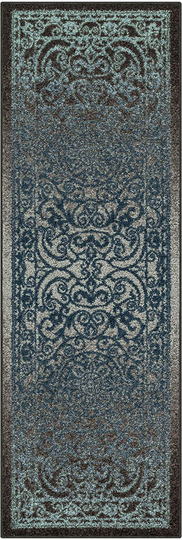 Maples Rugs Pelham Vintage Runner Rug Non Slip Washable Hallway Entry Carpet [Made in USA], 2 x 6, Charcoal/Radiant Blue