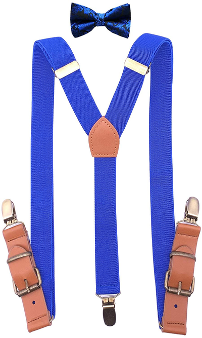 Men's Suspenders & Bow Tie Set with Leather Accents