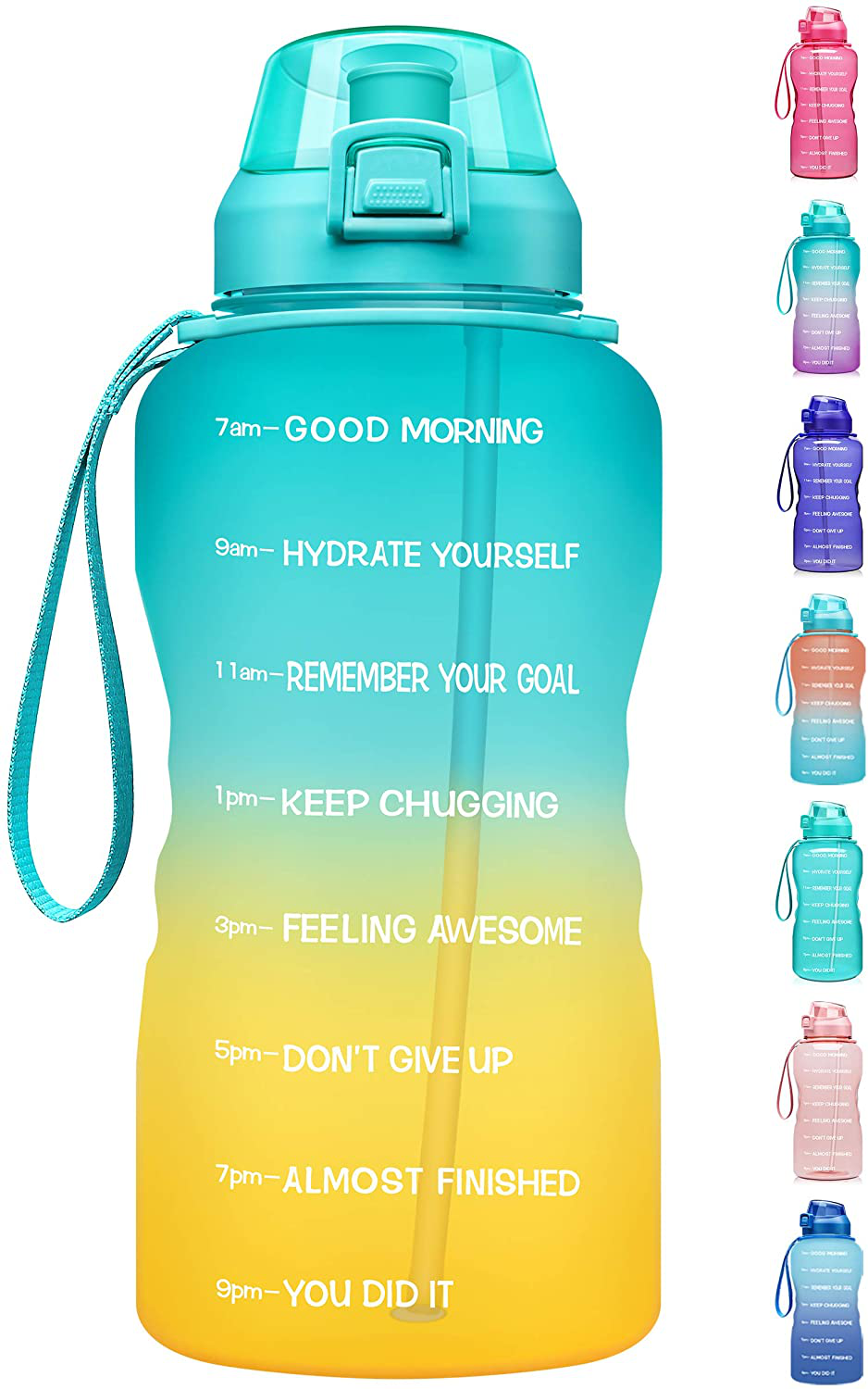 Fidus Large 1 Gallon/128oz Motivational Water Bottle with Time Marker & Straw,Leakproof Tritan BPA Free Water Jug,Ensure You Drink Enough Water Daily for Fitness,Gym and Outdoor Sports