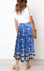 MEROKEETY Women's Boho Floral Print Elastic High Waist Pleated A Line Midi Skirt