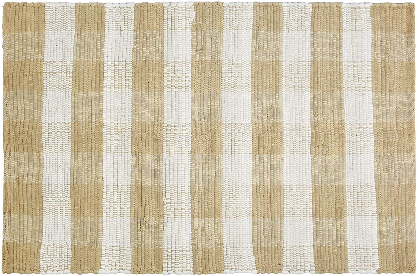 GLAMBURG Cotton Buffalo Check Plaid Rugs Washable, Handwoven Checkered Rug Welcome Door Mat 18x30 Rug for Kitchen Bathroom Outdoor Porch Laundry Living Room, Farmhouse Reversible Rag Rug Beige Natural