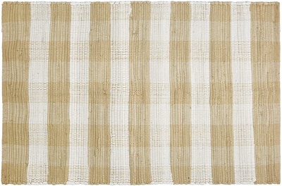 GLAMBURG Cotton Buffalo Check Plaid Rugs Washable, Handwoven Checkered Rug Welcome Door Mat 18x30 Rug for Kitchen Bathroom Outdoor Porch Laundry Living Room, Farmhouse Reversible Rag Rug Beige Natural