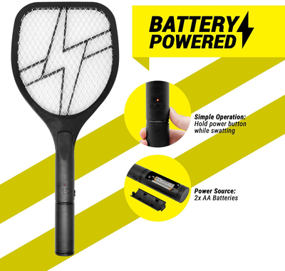 BugKwikZap 2PK of Electric Bug Zapper 3300 V, Mosquito / Fly / Bee Killer Racket, 2AA Battery Powered Fly Swatter Great for Home, Outdoor - Safe to The Touch