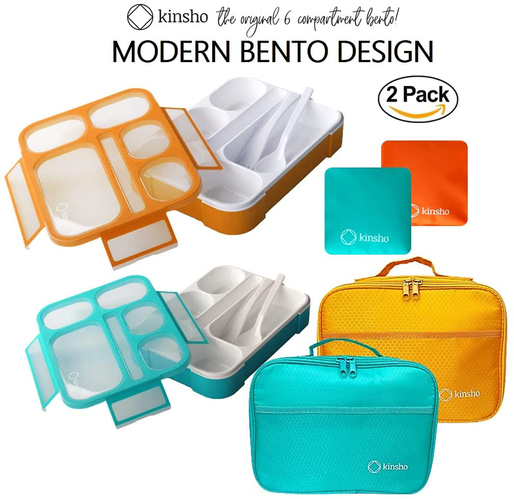 Leakproof Bento Lunch and Snack Boxes. Family Pack of 4 Meal Planning Portion Containers For Women, Adults. BPA Free. Utensils. Blue, Green