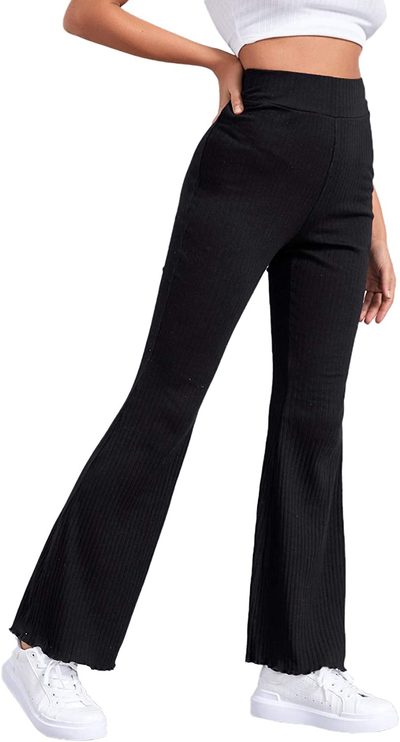 Verdusa Women's Elegant Ribbed Knit Elastic Waist Flare Leg Long Pants