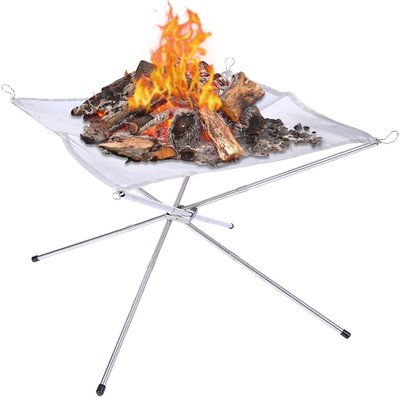 CAMPMAX Portable Fire Pit for Camping, 28 Inch Stainless Steel Pop up Mesh Fire Pit Foldable Mesh Fireplace with Carrying Bag