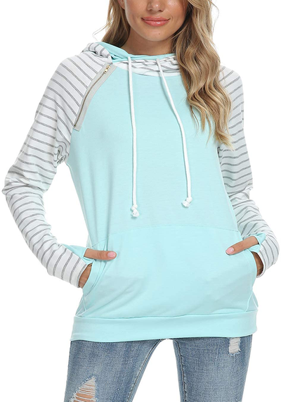 Barlver Women's Casual Hoodies Long Sleeve Sweatshirts Cowl Neck Drawstring Hooded Pullover Top with Pockets