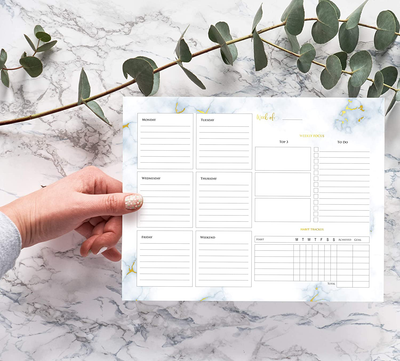 Beautiful Marble Weekly Planner Pad and Habit Tracker - Office Desk Supply to Do List for Women