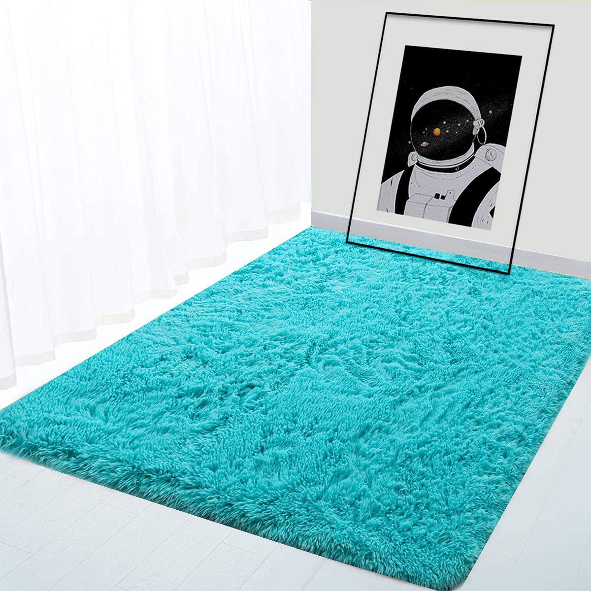 BOYASEN Ultra Soft Indoor Modern Area Rugs Fluffy Living Room Carpets for Children Bedroom Home Decor Nursery Rug (5 x 7 ft, Blue)