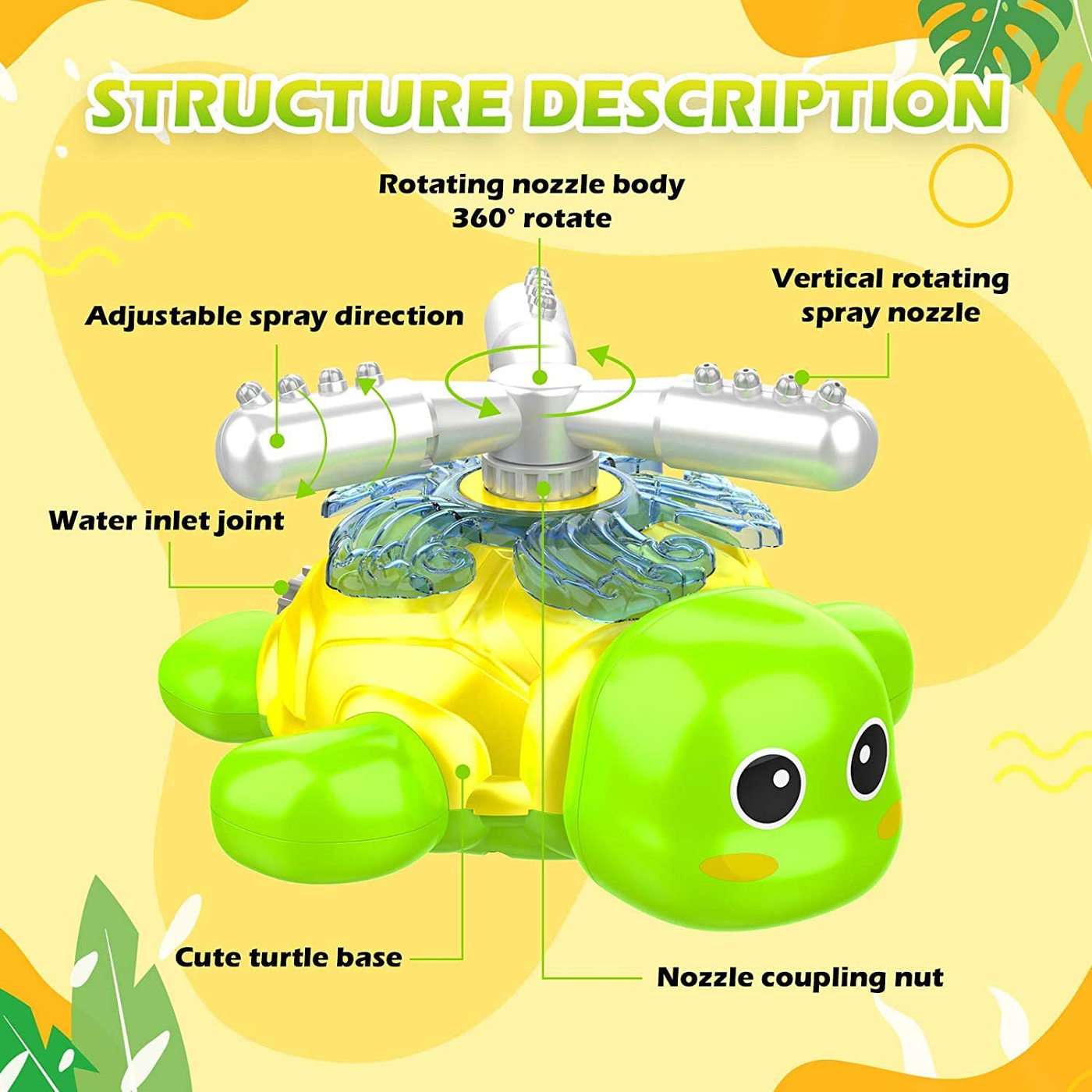 KMUYSL Spray Sprinkler for Kids, Outdoor Water Toys Gifts for 3,4,5,6,7,8 Year Old Boys & Girls Turtle Sprinkler Toy - Spinning Turtle Spray Sprinkler for Outside Lawn Backyard Yard