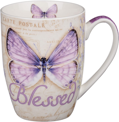 Amazing Grace Butterfly Mug – Botanic Teal and Blue Butterfly Coffee Mug w/ Ephesians 2:8, Bible Verse Mug for Women and Men – Inspirational Coffee Cup and Christian Gifts (12-ounce Ceramic Cup)