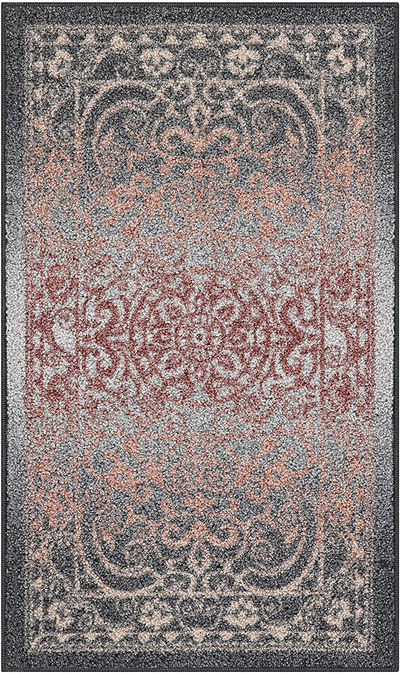 Maples Rugs Pelham Vintage Kitchen Rugs Non Skid Washable Accent Area Carpet [Made in USA], 1'8 x 2'10, Gray/Coral