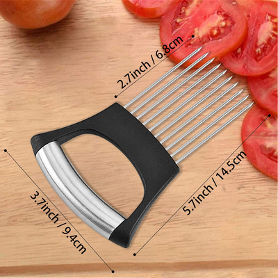 BEITESTAR Onion Holder Slicer Cutter - Stainless Steel Onion Holder for Slicing and Chopper Vegetables, Carrots, Potatoes, Tomatoes, Fruits with Ease | Safety Kitchen Cooking Tools Aid Gadget (Black)