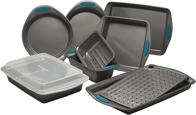 Rachael Ray Nonstick Bakeware Set with Grips includes Nonstick Baking Pans, Baking Sheet and Nonstick Bread Pan - 5 or 10 Piece