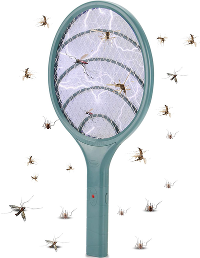 Electronic Fly Swatter 3000 Volt Mosquito Killer Bee Bugs Zapper Racket Pests Insects Control Fly Killer for Indoor Outdoor (Green)