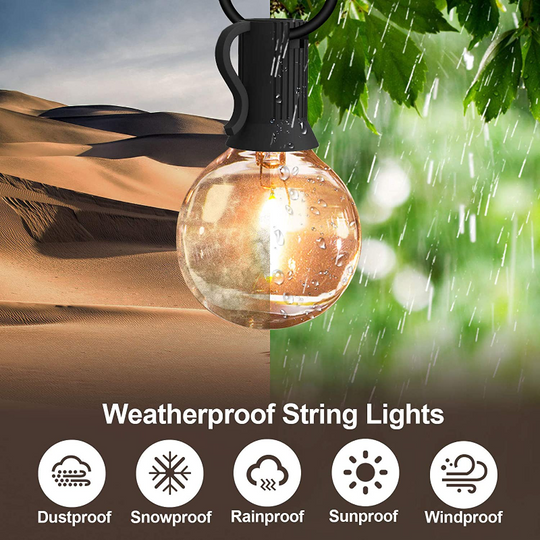 25Ft Waterproof Globe Patio Hanging Lights With 27 Edison Clear Bulbs