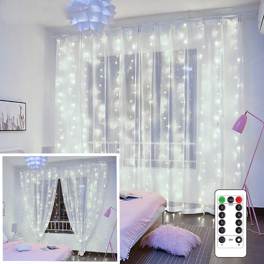 String Lights Curtain, USB Powered Fairy Lights for Bedroom Party, 8 Modes & IP64 Waterproof Ideal for Garden, Patio 