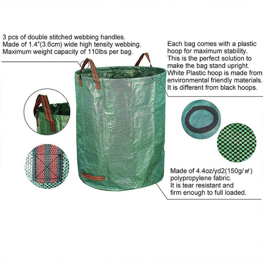 Multi-Pack Reusable Heavy Duty Garden Waste Bags With 4 Handles