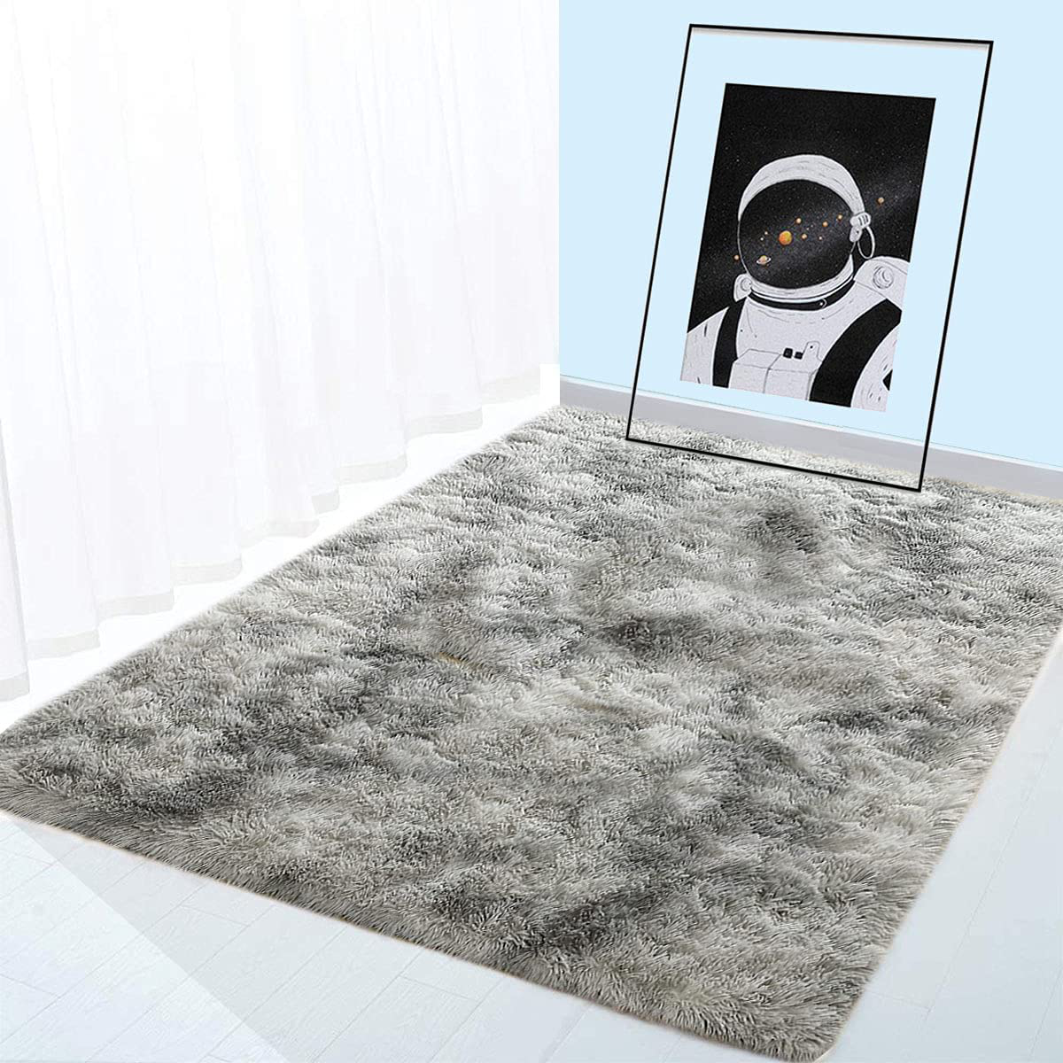 BOYASEN Ultra Soft Indoor Modern Area Rugs Fluffy Living Room Carpets for Children Bedroom Home Decor Nursery Rug (4 x 5 ft, Grey White)